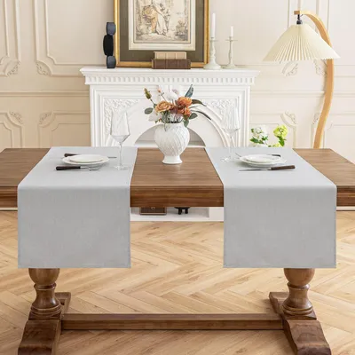 Obrázok produktu pre Béžová obrusovka, 40x140 cm, 2 kusy, vzhľad ľanu, polyester, vodeodolná, odolná voči poškriabaniu