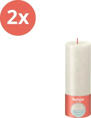 Immagine prodotto di Bolsius - Candela a colonna rustica - Shimmer - 190/68 - 1 pezzo per confezione - Avorio - Value pack - 2 pezzi