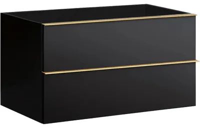 Image de VitrocéramiqueO - Meuble de salle de bains sous lavabo avec poignée Velora - noir mat, poignée dorée - 99 x 53 x 46,5 cm