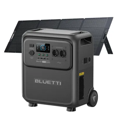 Produktbild von BLUETTI Elite 400 Solargenerator mit 350W Solarpanel, 3840Wh LiFePO4 Batterie , Notstrom Akku mit hoher Kapazität und Rollen für Zuhause, Wohnmobile