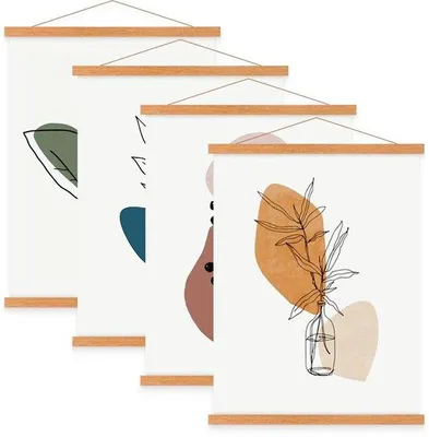 Image de Kit de fixation pour affiches en teck, 30 x 40 cm, 30 x 45 cm, 4 pièces, magnétique, bois, lot de 4