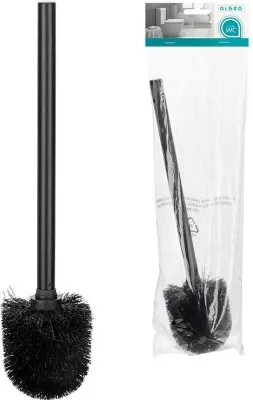Image de Brosse de toilettes de rechange, remplaçable, tête noire, manche noir, manche mat, 35 cm