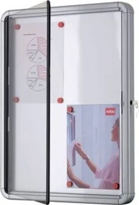 Produktbild von Nobo Schaukasten für den Außenbereich, magnetische Rückwand 6xA4, Grau, Transparent, Weiß, Stahl, Standard, 732 mm, 792 mm, 45 mm