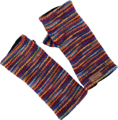 Produktbild von Handstulpen, Handgestrickte Wollstulpen aus Nepal, Armstulpen, Pulswärmer - Regenbogen, Uni, Mehrfarbig, Wolle, 22*10 cm, Handschuhe & Handstulpen