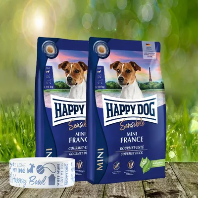 Produktbild von Happy Dog Sensible Mini France 2 x 4 kg + Happy Dog Futternapf geschenkt