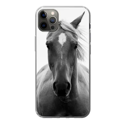 Produktbild von MuchoWow® Handyhülle Schutzhülle Hülle für iPhone 12 Pro Max Pferd - Tier - Schwarz - Weiß Silikon Softcase Handy Hülle - Hartschale