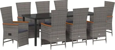 Image de vidaXL Ensemble de jardin pour repas, 9 pièces, gris, en résine tressée