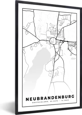 Produktbild von MuchoWow® Gerahmtes Poster Stadtplan - Neubrandenburg - Karte 40x60 cm - Poster mit Schwarzem Bilderrahmen Wandposter Rahmen Foto Bilder - Papierdruck - Wandbilder