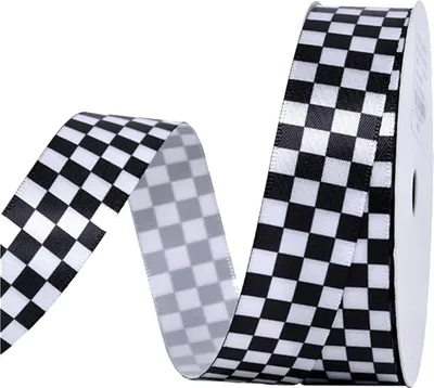 Productafbeelding van Famanu decoratieve lint, 9 meter - zwart-wit geruit - decoratief lint - knutselmateriaal