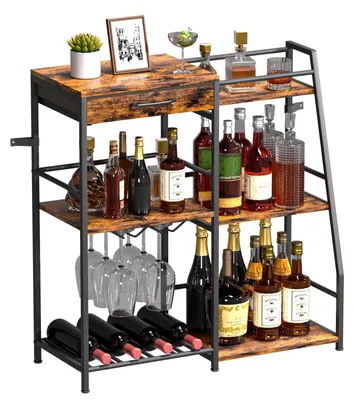 Produktbild von Freistehender Weinregal mit 3 Ebenen und Gläserhalter