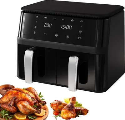 Obrázok produktu pre Fritéza Zimilo 9L Dual s dvojitým košom, cirkuláciou vzduchu o 360°, teplotným rozsahom 80–200 °C, časovačom 1–60 minút, digitálnym displejom, multifunkčná fritéza pre rodinu