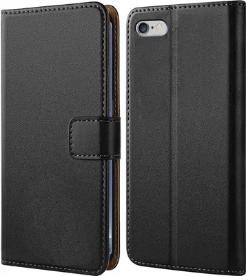 A black flip-style phone case for an iPhone 6 Plus/6S Plus is shown in two views.