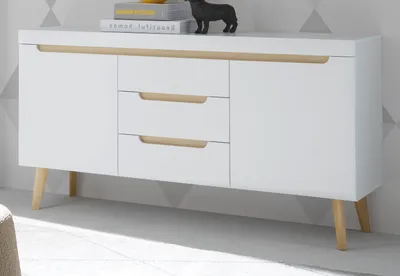 Produktbild von Sideboard "Isgard" in weiß matt und Scandi Eiche Kommode skandinavisch 160 cm