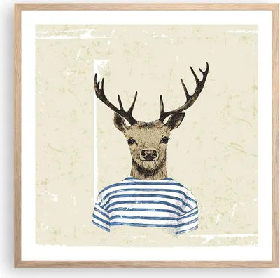 Produktbild von Gerahmtes Poster - Rahmen in heller Eiche - Hipster Anthropomorphismus Hirsch - 60x60 cm - Wand Bild - Wanddeko - Wandbilder - Wandposter - Bilderrahmen - Bilder - Kunstdruck - P2NAC60x60-4227