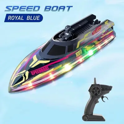 Image de Bateau de course RC - Bateau à moteur télécommandé 2,4 GHz àunique - 15-20 km/h - Étanche - Éclairage LED - Batterie au lithium - Bleu