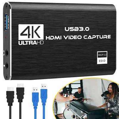 Produktbild von 4K HDMI Video Capture Card, USB 3.0 Audio Videoaufnahmekarte, für Streaming, Gaming und Broadcasting, Kompatibel mit PS4, DVD, Xbox