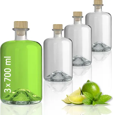 Produktbild von 3 Glasflaschen 700 ml leer zum selbst Befüllen mit Korken Apothekerflasche Essig Öl Flasche Schnapsflaschen Likörflaschen