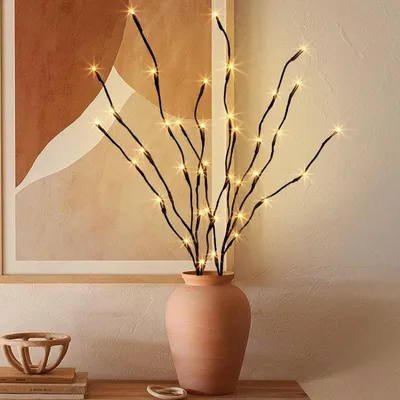 2er-Set beleuchtete Zweige, 40 warmweiße LEDs, Timer, 76 cm