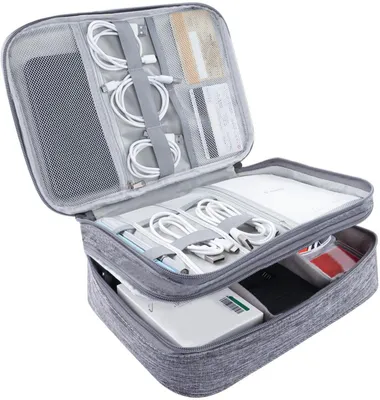 Produktbild von Reisekabeltas Grau – Elektronik Organizer für USB, Powerbank, Tablet & Zubehör