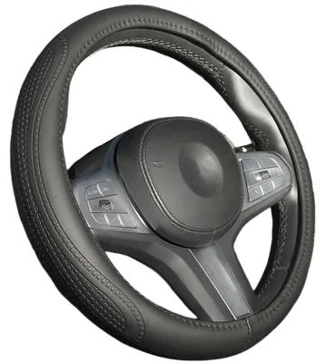 Image de Housse de volant en microfibre imitation cuir, universelle, 37-38 cm, noire, respirante et antidérapante
