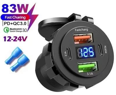 Produktbild von 4-fach USB-Kfz-Ladebuchse mit 2 USB-A und 2 USB-C Anschlüssen, PD 45 W, QC 3.0, 83 W Gesamtleistung, für 12/24 V - 4 Anschlüsse, kein Kabel