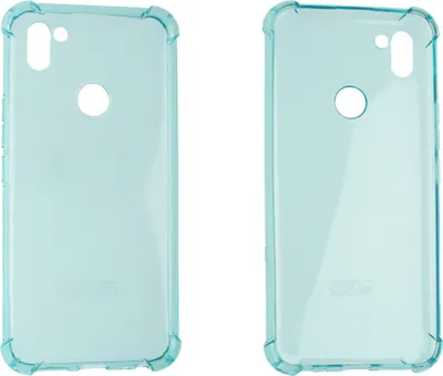 Two identical light blue phone cases are shown side-by-side against a white background.