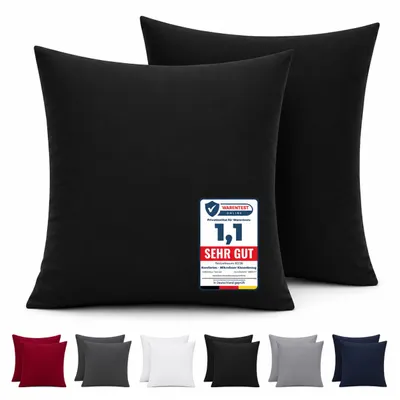 Produktbild von Komfortec Premium Kissenbezug 80x80 cm – 2er Set – Kissenhülle mit Reißverschluss – 100 % gebürstete Mikrofaser– Superweich – Schwarz Kopfkissenbezug, KI-generiertes Bild
