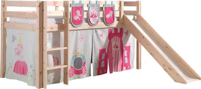 Produktbild von Vipack Spielbett Pino inkl. Rutsche, Liegefläche 90x200 cm mit Textilset Vorhang und 3 Taschen "Princes"