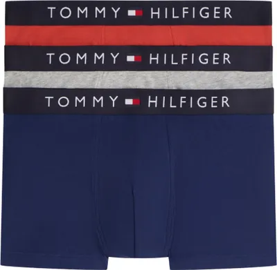 Productafbeelding van Tommy Hilfiger heren boxershorts, 3-pack, model "Trunks" met logo aan de tailleband, meerkleurig (donker)