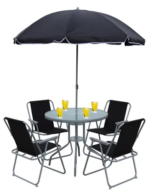 Immagine prodotto di Set mobili da giardino 6 pezzi | gruppo posti a sedere gruppo da pranzo | 1xtable, 4x sedie, 1x ombrellone | dimensioni tavolo ca. H. 74 x W. 75 x D. 75 cm | Set Giardino - Maxola