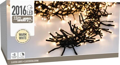 Immagine prodotto di Ciuffo di illuminazione a LED bianco caldo, 2016 LED, cavo nero, interno/esterno, 18 m