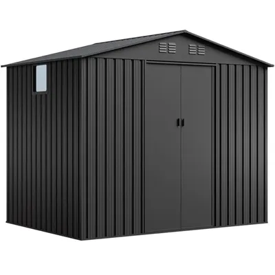 Zdjęcie produktu dla Domek narzędziowy metalowy NORDVIC Magni 283x189 cm + przesuwne Drzwi 182 cm, Ocynkowany, Dwuspadowy Dach, Wentylacja, Cold Grey