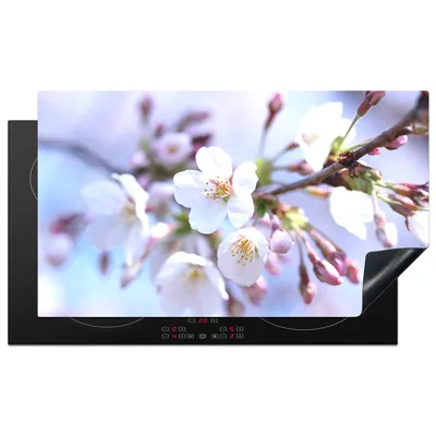Produktbild von KitchenYeah© Herdabdeckplatte Blumen - Sakura - Zweig , 91x52cm, Küche Deko, Glaskeramikkochfeld Herdabdeckung, Abdeckplatte fùr Kochfeld