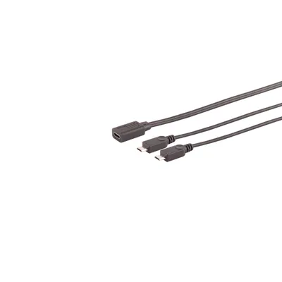 Obrázok produktu pre Y-kábel USB-C, 2x USB Micro-B, čierny, 0,3 m