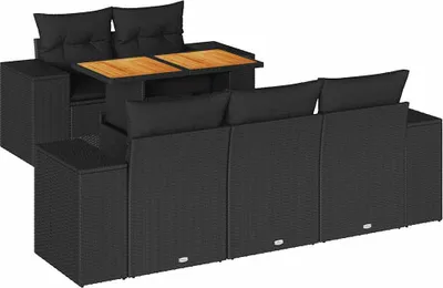 Image de vidaXL Ensemble de salon de jardin 6 pièces avec coussins noir poly rotin