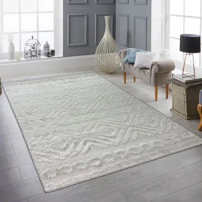 Obrázek produktu pro Koberec do obývacího pokoje ve stylu Boho se vzorem diamantů a kruhů v béžové barvě Velikost - 160 x 230 cm