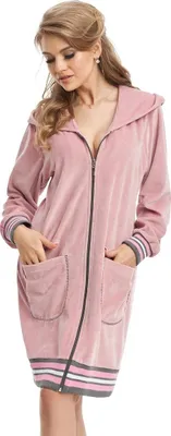 Produktbild von Leverie 239 Damen Bademantel mit reißverschluss und Kapuze, Rosa Gr. L