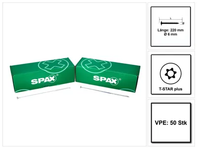 Zdjęcie produktu dla SPAX® 0251010602205 SPAX® Holzbauschrauben T30 Tellerkopf WIROX 0251010602205 6 mm x 220 mm, 50 St.