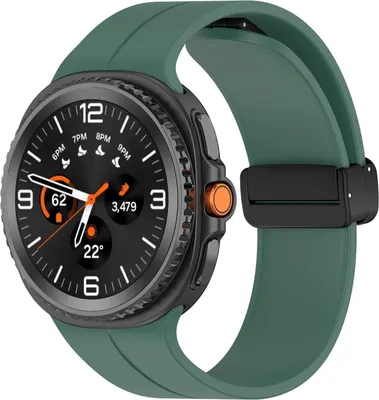Produktbild von Für Samsung Galaxy Watch 8 / 8 Classic Silikon Armband mit Magnetischer Faltschließe Dunkelgrün