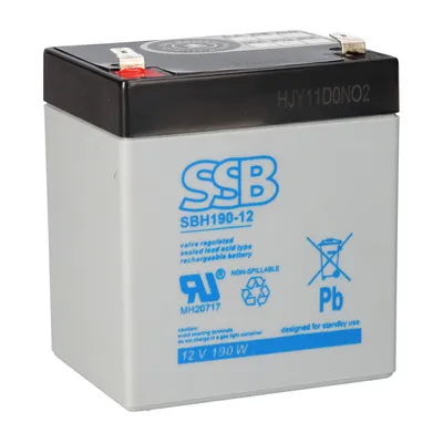 Zdjęcie produktu dla Akumulator kwasowo-ołowiowy SSB SBH 190-12 AGM 6.3mm Faston - 12V 5.1Ah 190W