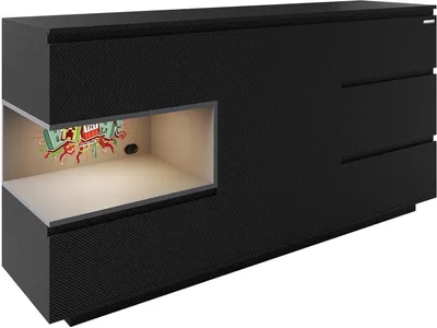 Obrázek produktu pro Příborník - 160 x 82 cm - 1 dvířka - 5 zásuvek - černý - s LED RGB podsvícením