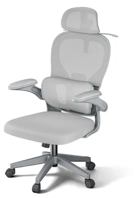 Produktbild von NAIZY Ergonomischer Bürostuhl Grau, Schreibtischstuhl mit 4D-Kopfstütze, H?henverstellbarer Netzstuhl, Belastbar bis 150kg