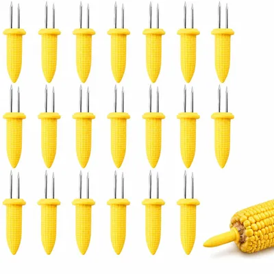Image de Supports pour brochettes - 20 pièces en acier inoxydable avec double denture - Pour grillades, barbecues et pique-niques