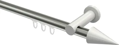 Produktbild von Interdeco Innenlaufstange / Gardinenstange mit Innenlauf Edelstahl-Optik / Weiß, Typ Platon Savio (Kegel), 20 mm Ø 1-läufig, 280 cm