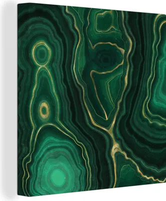 Produktbild von MuchoWow® - Leinwandbilder - Gold - Grün - Achatstein - Geode - Marmor, Wandbild, Wanddeko Bilder Wohnzimmer, 50x50 cm