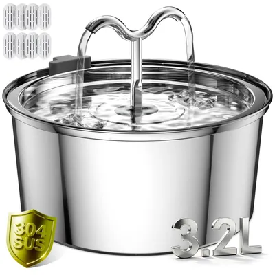 Katzenwasserbrunnen Edelstahl 3,2 l mit 8 Filtern