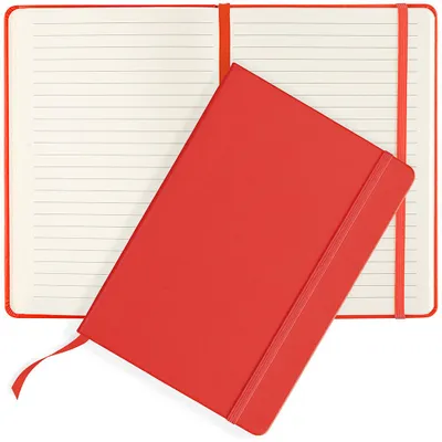 Produktbild von Notizbuch A5 liniert, Hardcover, mit Gummiband, rot, KI-generiertes Bild