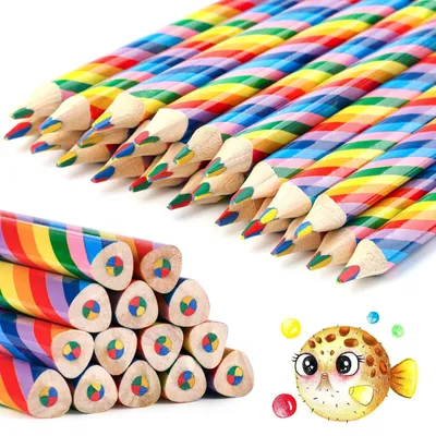 Productafbeelding van Buntstiften voor kinderen, 24 stuks, driehoekig, 4-in-1, regenboogstiften, houtskoolpotloden voor tekenen en kleuren