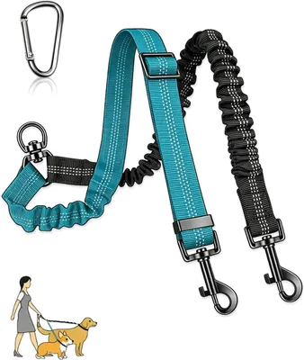 Imagen del producto de Correa doble para 2 perros, ajustable, con rotación de 360°, reflectante, apta para perros de pequeño a grande tamaño
