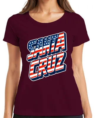 Produktbild von Santa Cruz USA Flagge Kalifornien Skater Surfer Retro Amerika Cali Damen T-Shirt, Burgundy, XL